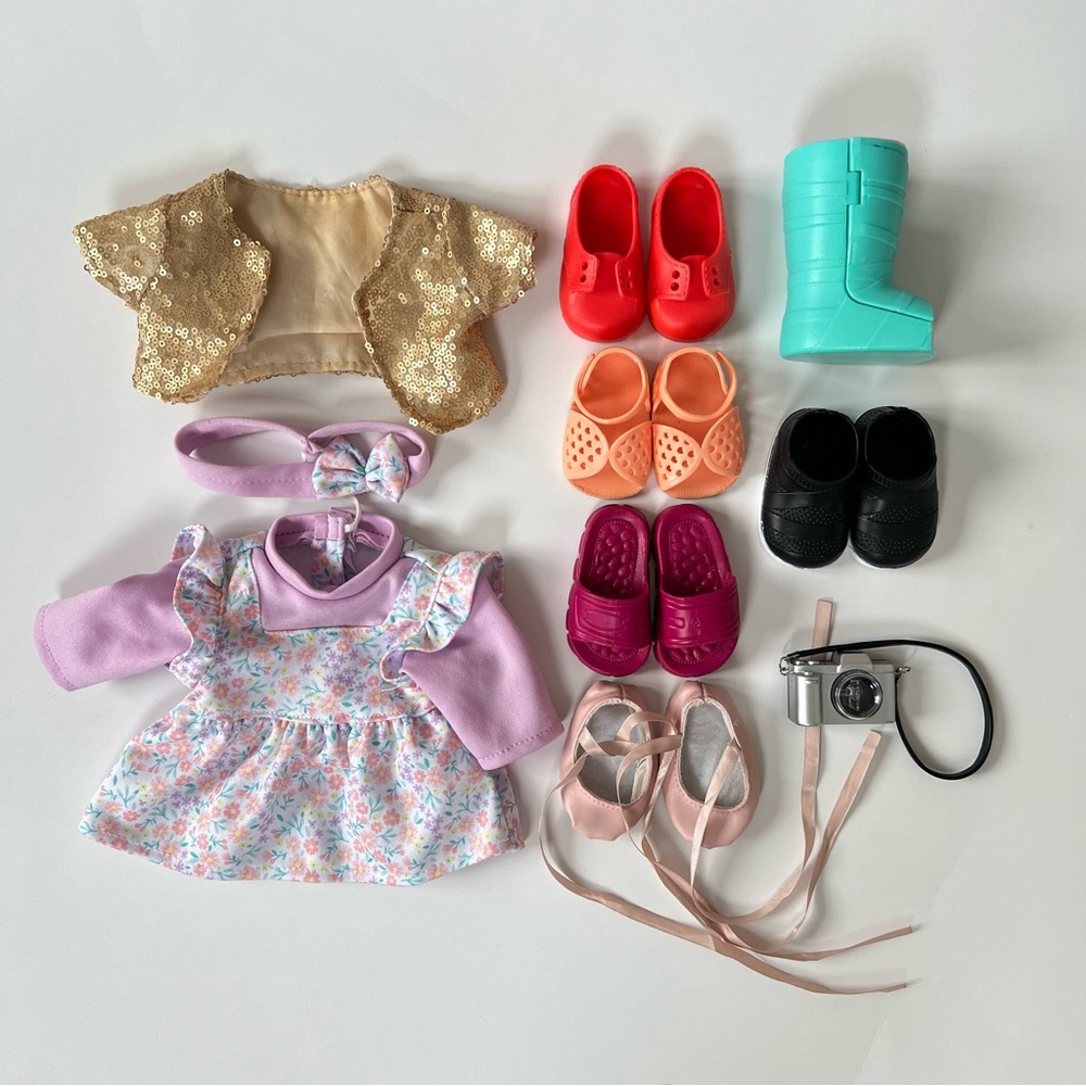 Our Generation 18” doll items (shoes, camera, vest etc)